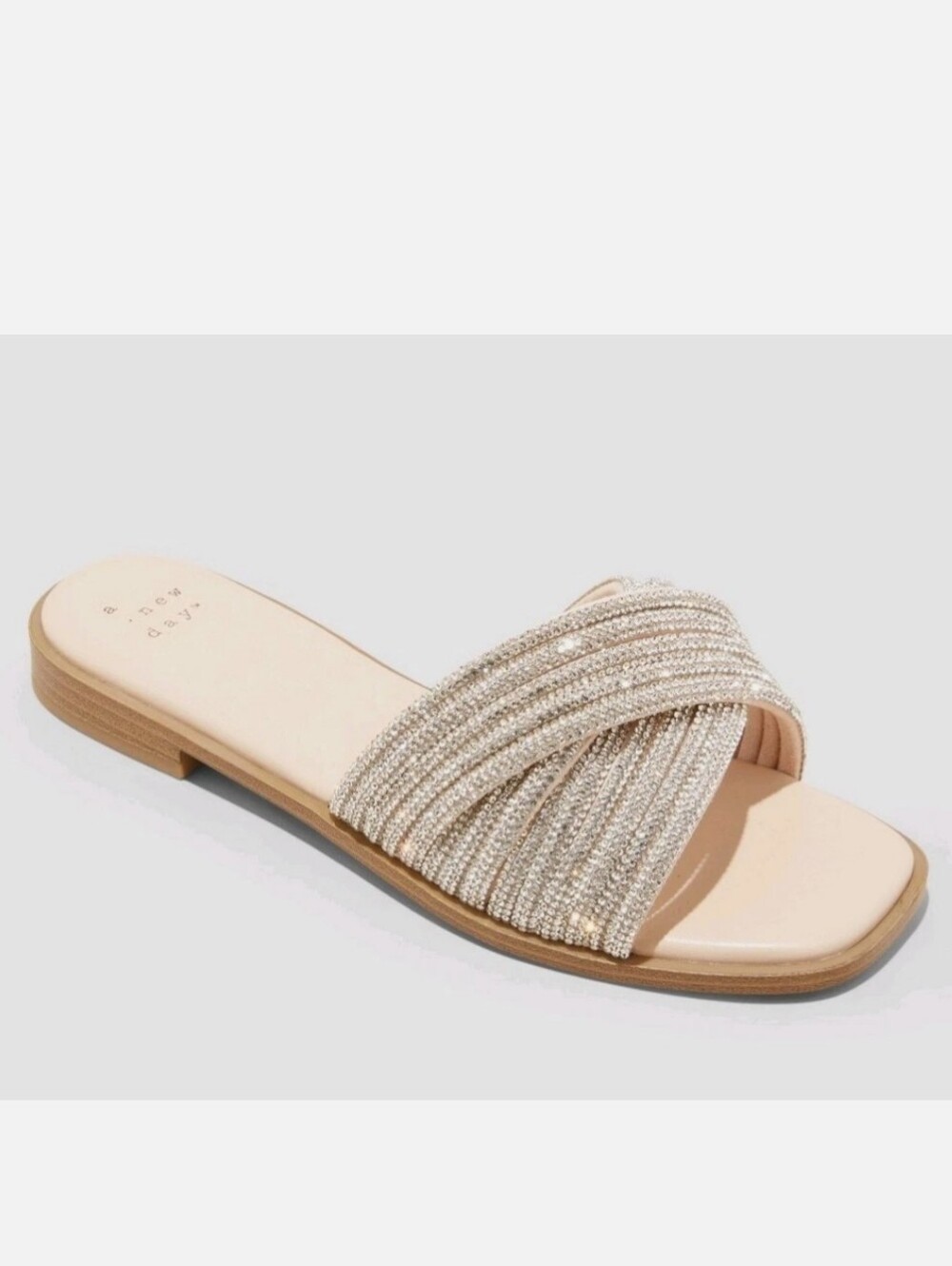 A NEW DAY FELICIA RHINESTONE SLIDE SANDALS COLOR SILVER SIZE 8